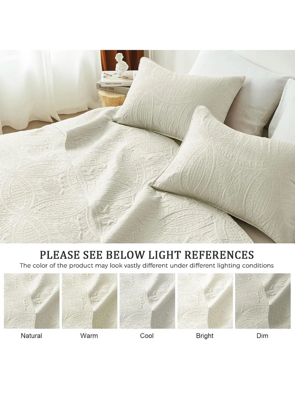New Open Bag Full/Queen akkialla Quilt Set,Cream Lightweight Bedspread